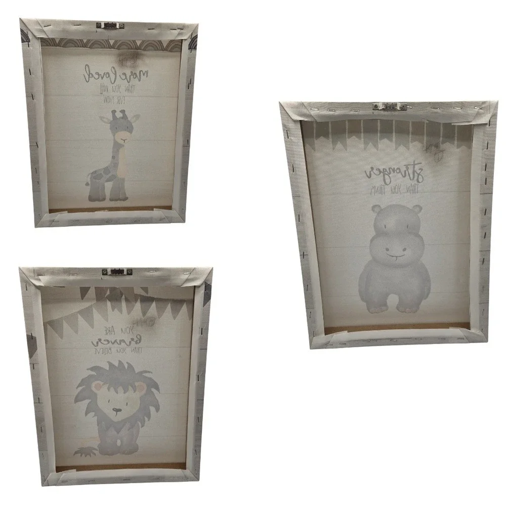 Jo Moulton Safari Animal Canvas Wall Art Kids Set of 3 Nursery Decor Scandi-Boho